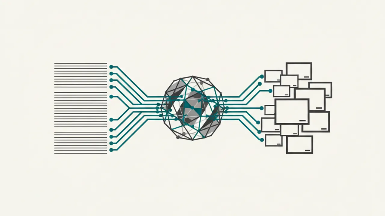 Conceptual blend of text content and video frames feeding an AI