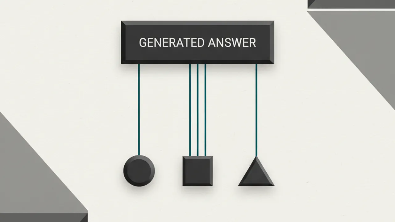 Conceptual rendering of a chat interface attributing an answer to sources