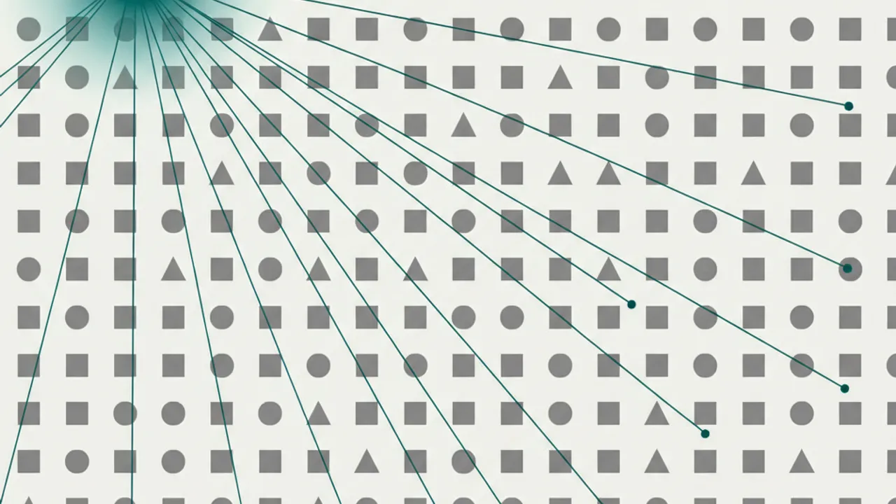 Abstract search interface with an AI-generated answer and source citations
