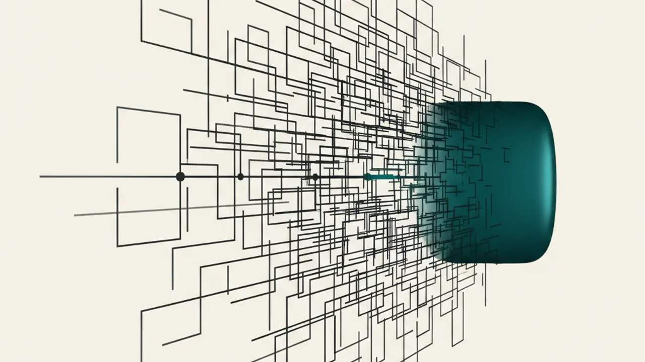 Editorial illustration of a legal AI assistant grounding its answers in verifiable case-law and statute fragments retrieved from a structured database